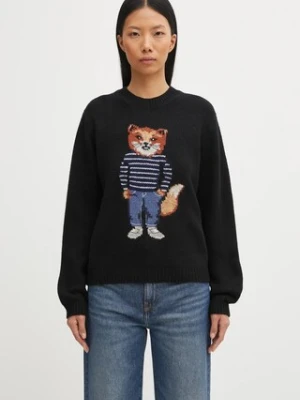Maison Kitsuné sweter z domieszką wełny Dressed Fox Intarsia Wool damski kolor czarny PW00812KH0002