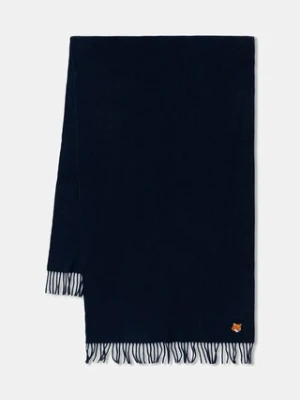 Maison Kitsuné szalik wełniany Fox Head kolor granatowy gładki PM06201WB0044