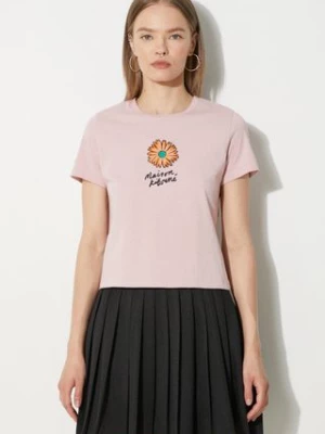 Maison Kitsuné t-shirt bawełniany Floating Flower Baby damski kolor różowy MW00123KJ0008