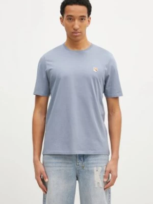 Maison Kitsuné t-shirt bawełniany Fox Head Patch Regular Tee Shirt męski kolor niebieski z aplikacją LM00104KJ0008