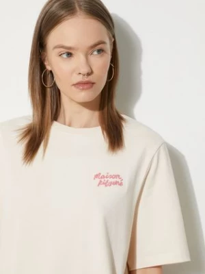 Maison Kitsuné t-shirt bawełniany Handwriting Comfort damski kolor pomarańczowy MW00126KJ0119