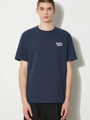 Maison Kitsuné t-shirt bawełniany Handwriting Comfort Tee Shirt męski kolor granatowy z aplikacją MM00126KJ0118