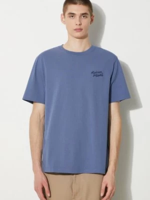 Maison Kitsuné t-shirt bawełniany Handwriting Comfort Tee Shirt męski kolor niebieski z aplikacją MM00126KJ0118