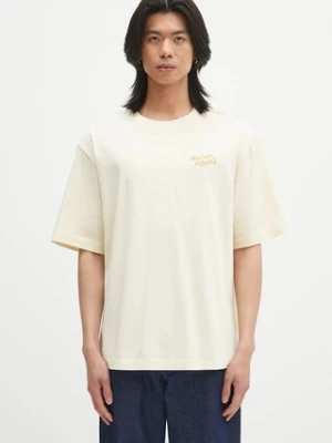 Maison Kitsuné t-shirt bawełniany Maison Kitsune Handwriting Embroidery męski kolor beżowy z aplikacją OM00123KJ0119