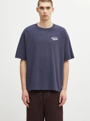 Maison Kitsuné t-shirt bawełniany Maison Kitsune Handwriting Embroidery męski kolor granatowy z aplikacją OM00123KJ0119