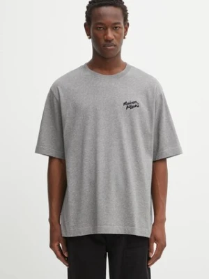 Maison Kitsuné t-shirt bawełniany Maison Kitsune Handwriting Embroidery męski kolor szary z aplikacją OM00123KJ0119