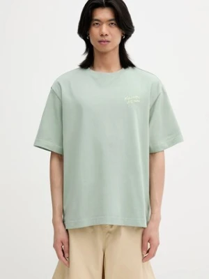 Maison Kitsuné t-shirt bawełniany Maison Kitsune Handwriting Embroidery męski kolor zielony z aplikacją OM00123KJ0119
