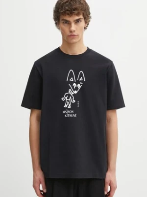 Maison Kitsuné t-shirt bawełniany Party Fox Comfort męski kolor czarny z nadrukiem PM00116KJ7025