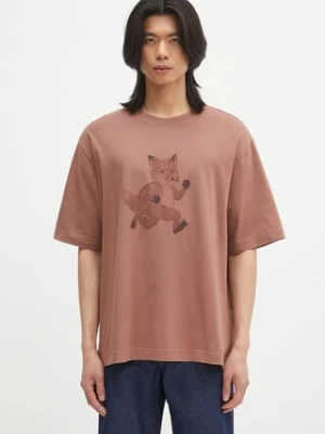 Maison Kitsuné t-shirt bawełniany Speedy Fox Print Oversize męski kolor brązowy z nadrukiem OM00109KJ0008