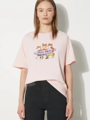 Maison Kitsuné t-shirt bawełniany Surfing Foxes Comfort Tee Shirt damski kolor różowy MW00116KJ0136