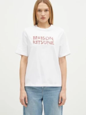 Maison Kitsuné t-shirt bawełniany Woodland Alphabet damski kolor biały NW00114KJ0119