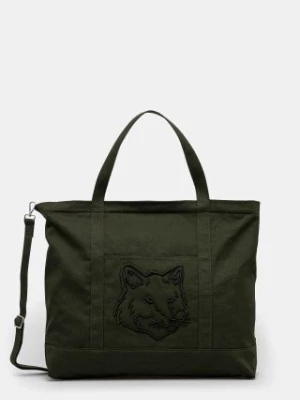 Maison Kitsuné torba bawełniana Fox Head Xl Tote kolor zielony LW05105WW0107