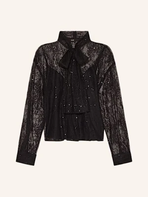 Maje Bluzka Z Wiązaniem Pod Szyją Z Koronki Z Cekinami schwarz