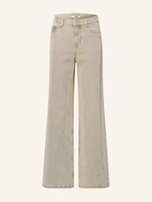 Maje Jeansy Wide Leg Z Kamyczkami Ozdobnymi beige