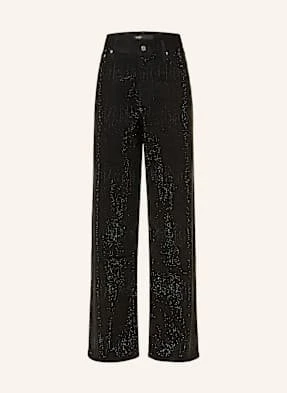 Maje Jeansy Wide Leg Z Ozdobnymi Kamykami schwarz