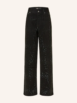 Maje Jeansy Wide Leg Z Ozdobnymi Kamykami schwarz