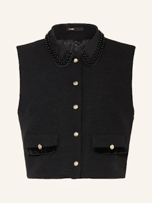 Maje Kamizelka Z Tweedu Z Odpinanym Kołnierzykiem Piotruś Pan schwarz