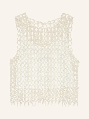 Maje Krótki Top Z Ozdobnymi Perełkami weiss