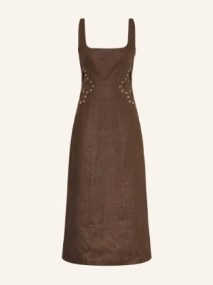 Maje Sukienka Lniana Z Nitami I Wycięciami braun