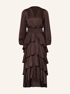Maje Sukienka Satynowa Z Wolantami braun