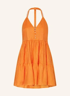 Maje Sukienka Z Lnu Z Ozdobnymi Koralikami I Wolantami orange