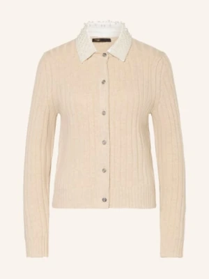 Maje Sweter Z Odpinanym Kołnierzem I Ozdobnymi Perełkami beige