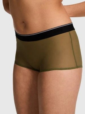 PINK Majtki boyshort z siateczki z logo Victoria's Secret Zielony