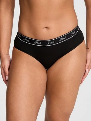Majtki hiphugger z logo Logo Cotton Victoria's Secret Czarny