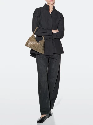 Mała Pleciona Torebka Na Ramię Ze Skóry - Khaki - - Massimo Dutti - Kobieta