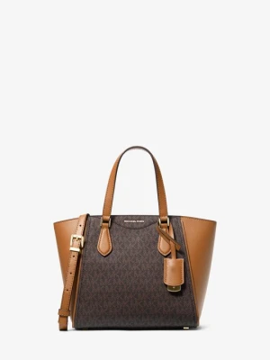 Mała przepinana skórzana torebka do przewieszenia przez ramię Taryn z charakterystycznym logo Michael Kors beżowy