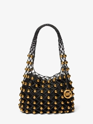 Mała, ręcznie pleciona torba hobo na ramię Gwan ze skóry z ćwiekami Michael Kors CZARNY (Czarny)