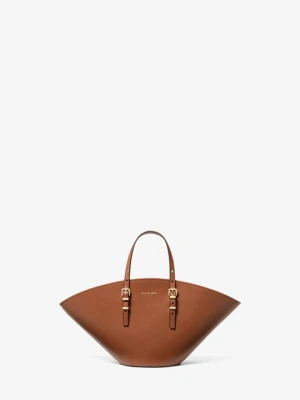 Mała skórzana torba tote Isa w kształcie wachlarza Michael Kors BRĄZOWY (Brązowy)