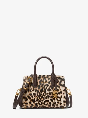 Mała torba Laila ze skóry cielęcej w lamparci wzór Michael Kors [3740] (Brązowy)