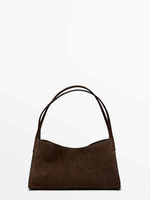 Mała Torba Na Ramię Z Zamszowej Skóry - Norkowy - Massimo Dutti - Female