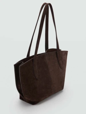 Mała torba shopper z dwoiny czekoladowy - Kobieta - Rozmiar uniwersalny - MANGO