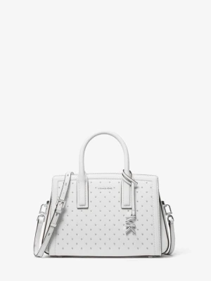Mała torba skórzana Laila z ćwiekami Michael Kors OPTYCZNA BIEL (Biały)