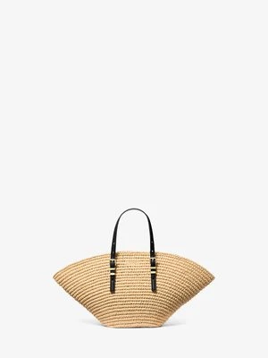 Mała torba tote Isa z szydełkowanej ręcznie słomianej plecionki MICHAEL Michael Kors