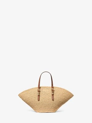 Mała torba tote Isa z szydełkowanej ręcznie słomianej plecionki MICHAEL Michael Kors