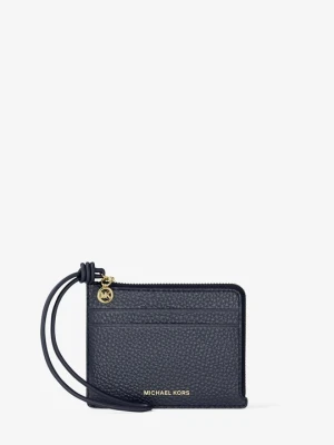 Mała torebka na nadgarstek na karty Jet Set ze skóry groszkowej Michael Kors PÓŁNOC (Niebieski)