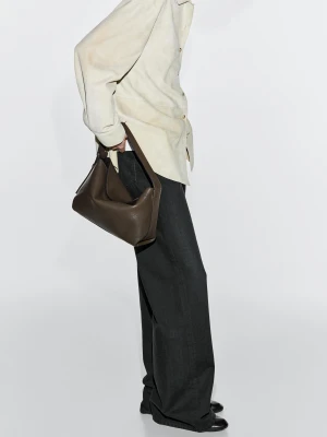Mała Torebka Na Ramię Ze Skóry Nappa - Khaki - - Massimo Dutti - Kobieta
