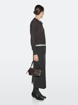 Mała Torebka Na Ramię Ze Skóry Z Fakturą - Brązowy - - Massimo Dutti - Kobieta