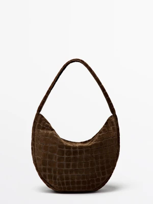 Mała Torebka Typu Slouch Ze Skóry Zamszowej - Skórzany - Massimo Dutti - Female