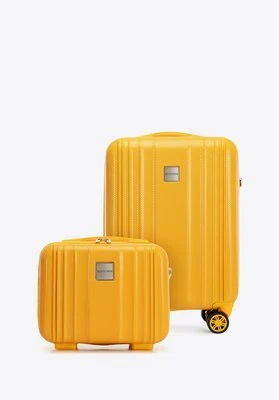 Mała walizka i kosmetyczka z polikarbonu tłoczone żółte Wittchen