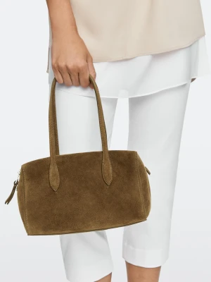 Mała Zamszowa Torba Na Ramię - Zielony Khaki - Massimo Dutti - Female