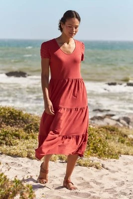 Malaga sukienka damska z haftowanymi rękawami - Orange Mountain Warehouse