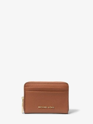 Małe etui na karty Jet Set ze skóry groszkowej z zamkiem dookoła Michael Kors BRĄZOWY (Brązowy)