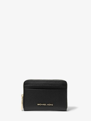Małe etui na karty Jet Set ze skóry groszkowej z zamkiem dookoła Michael Kors CZARNY (Czarny)