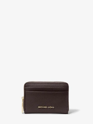 Małe etui na karty Jet Set ze skóry groszkowej z zamkiem dookoła Michael Kors CZEKOLADOWY (Brązowy)