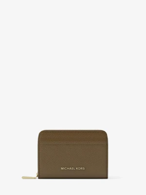 Małe etui na karty Jet Set ze skóry groszkowej z zamkiem dookoła Michael Kors LODEN (Zielony)