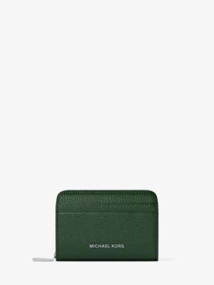 Małe etui na karty Jet Set ze skóry groszkowej z zamkiem dookoła Michael Kors MECH (Zielony)